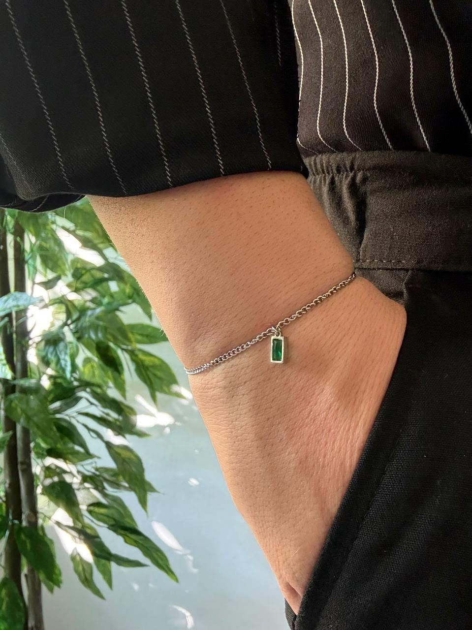 Silver Green Square Bracelet