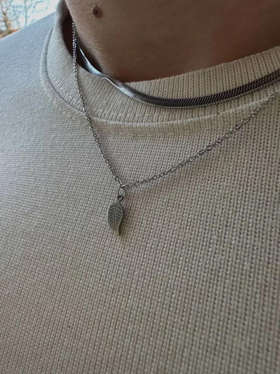 Silver Tiny Leaf Two Chain Necklace