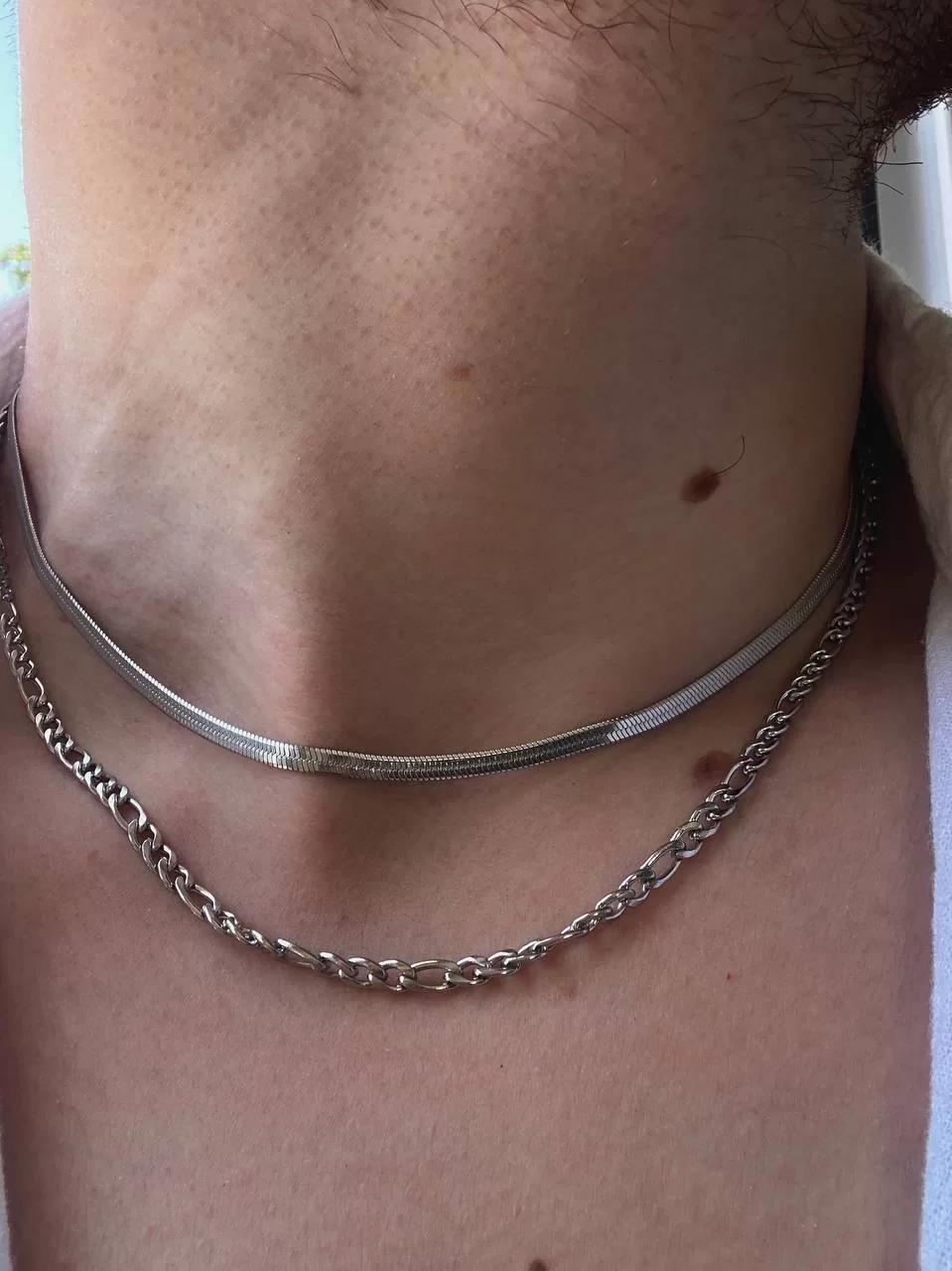 Silver Two Chain Figaro Necklace