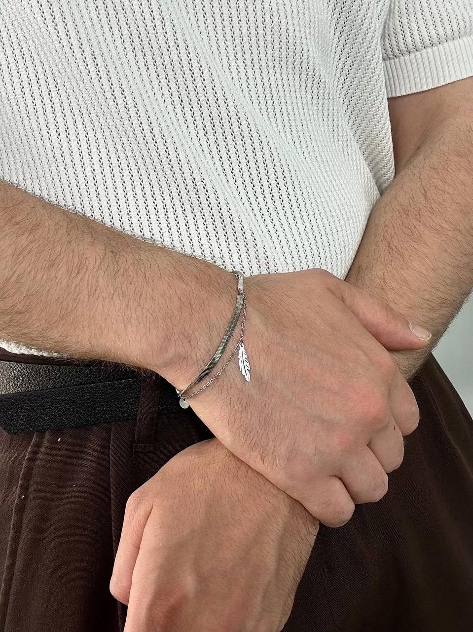 Silver Two Chain Leaf Bracelet