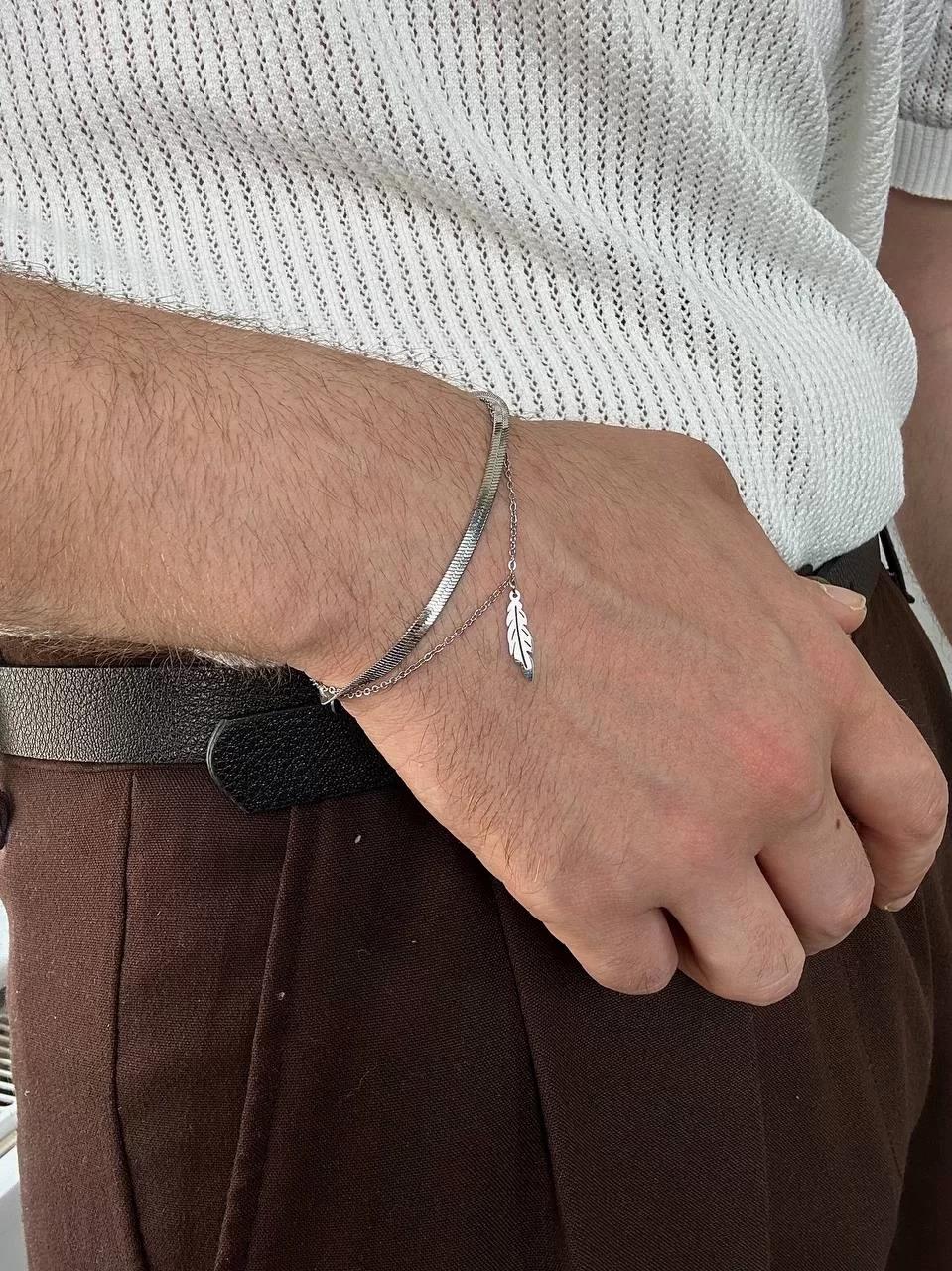Silver Two Chain Leaf Bracelet