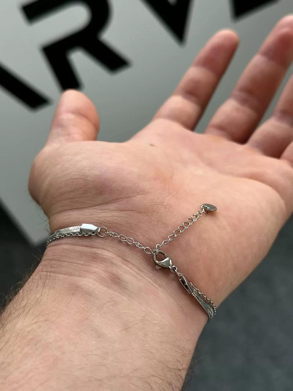 Silver Two Chain Leaf Bracelet