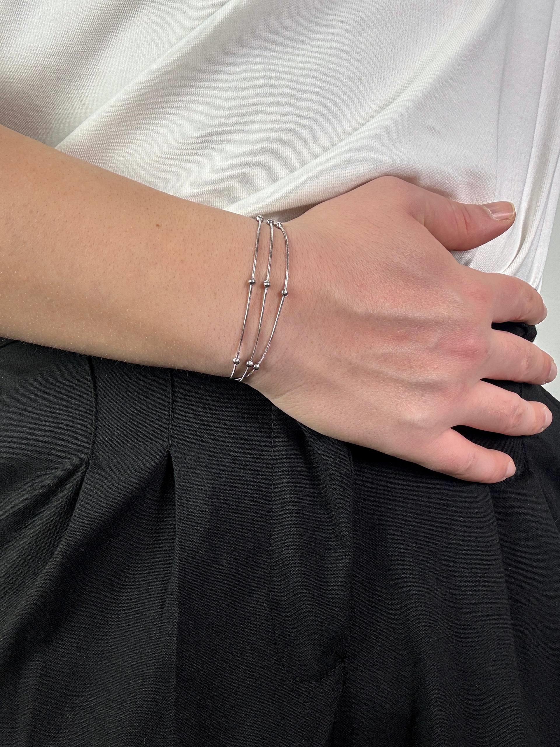 Slim Silver Triple Ball Bracelet