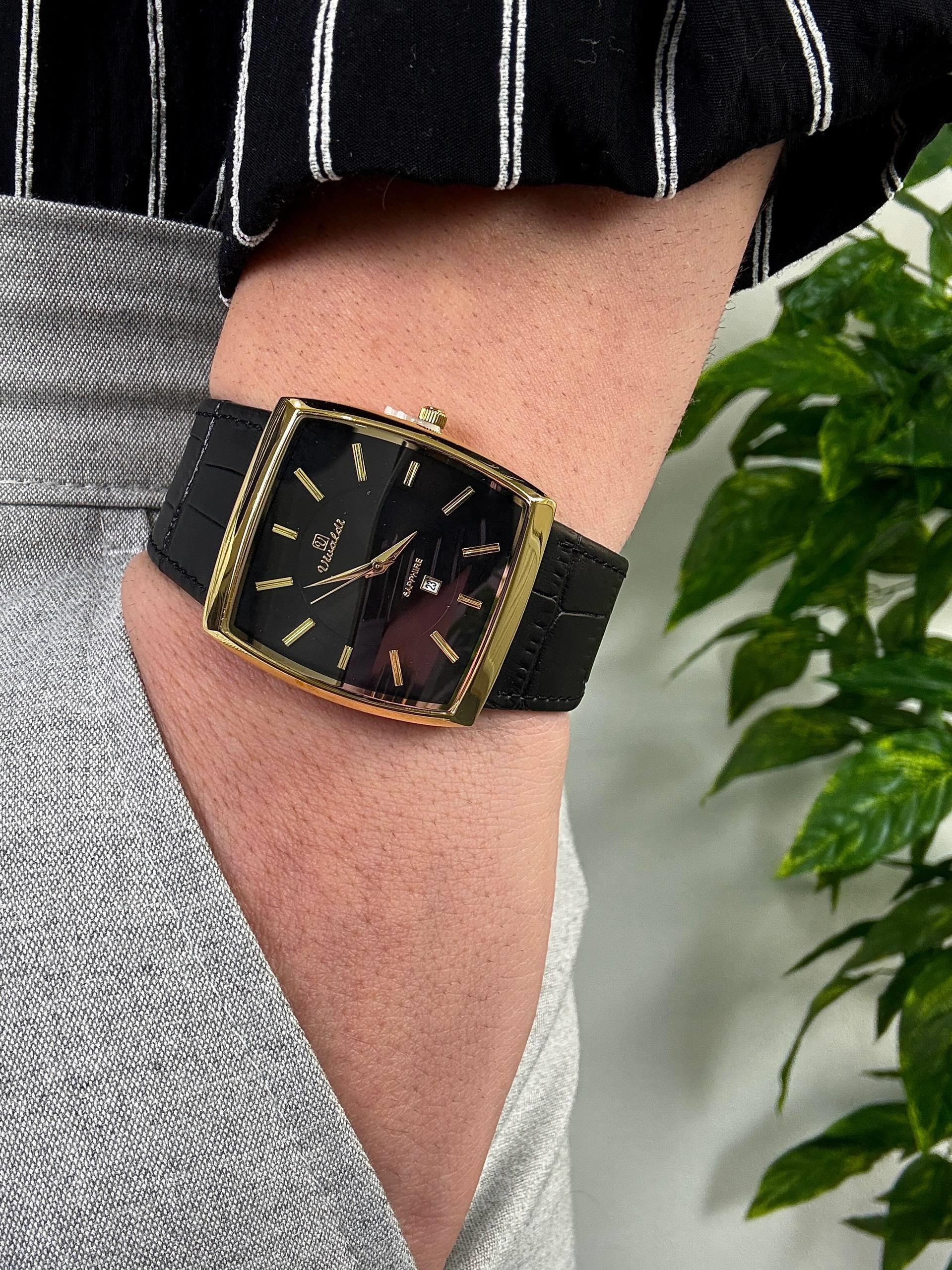 Sunset Black Leather Cord Vintage Wristhwatch VV