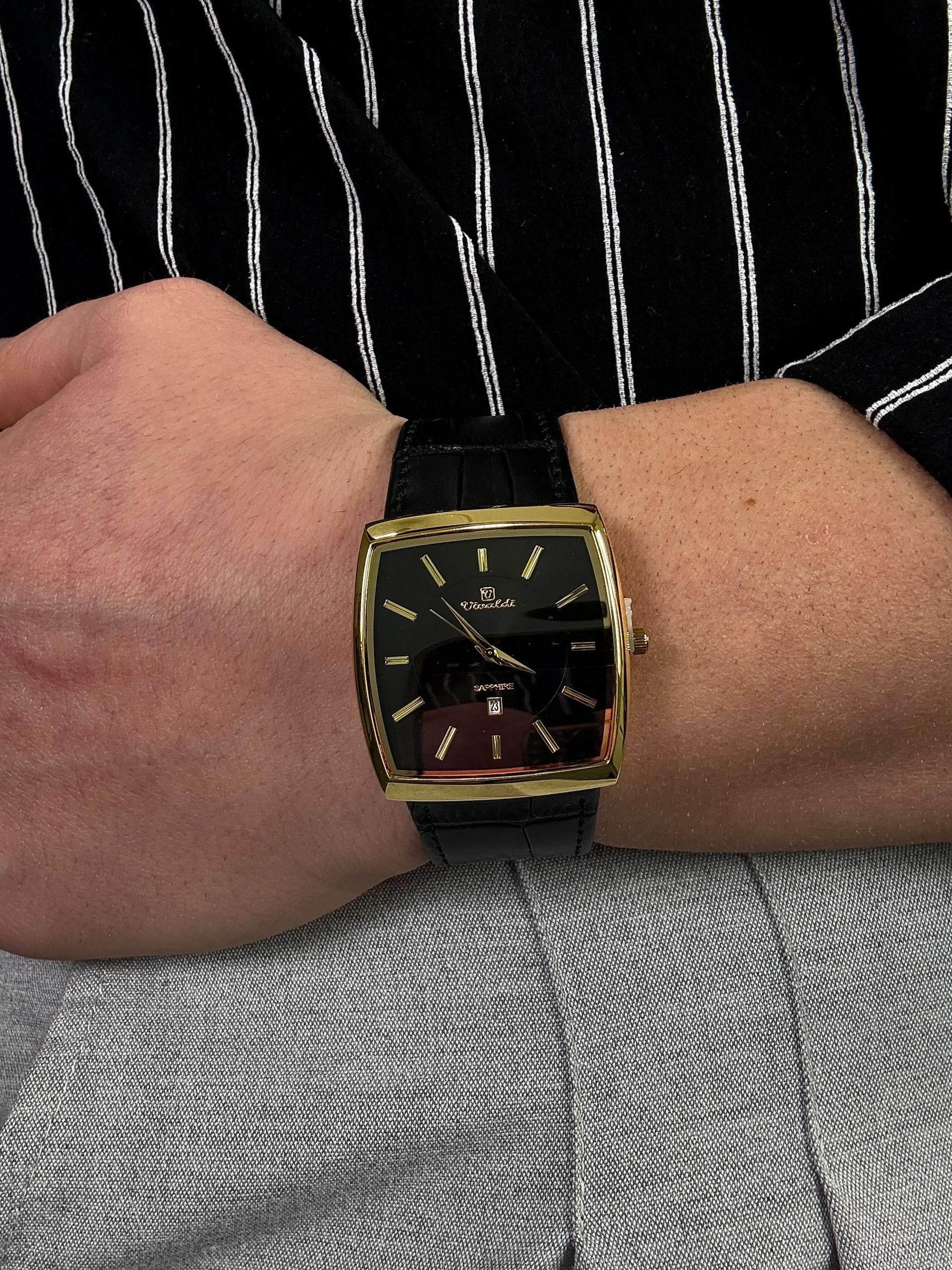 Sunset Black Leather Cord Vintage Wristhwatch VV