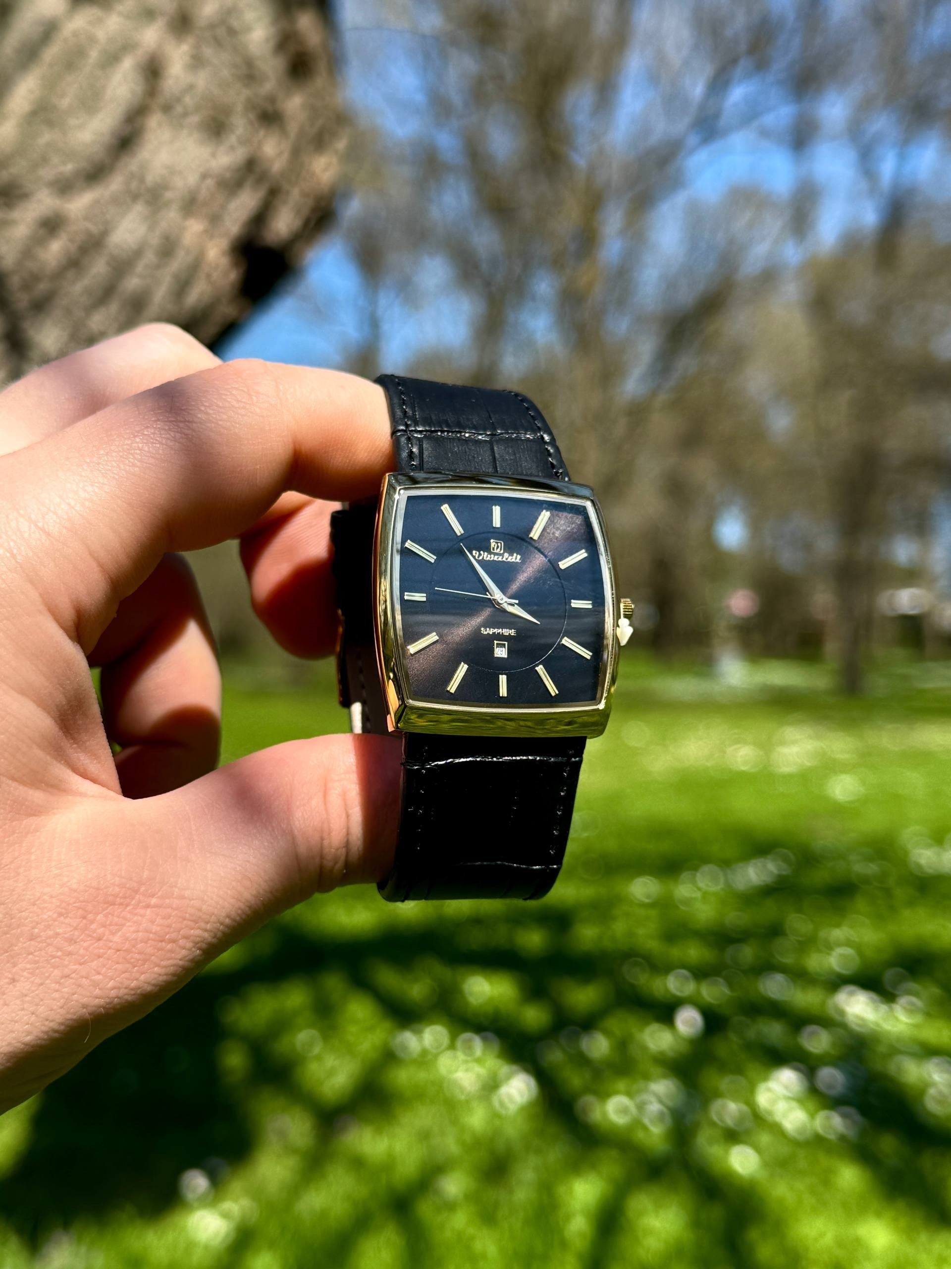Sunset Black Leather Cord Vintage Wristhwatch VV