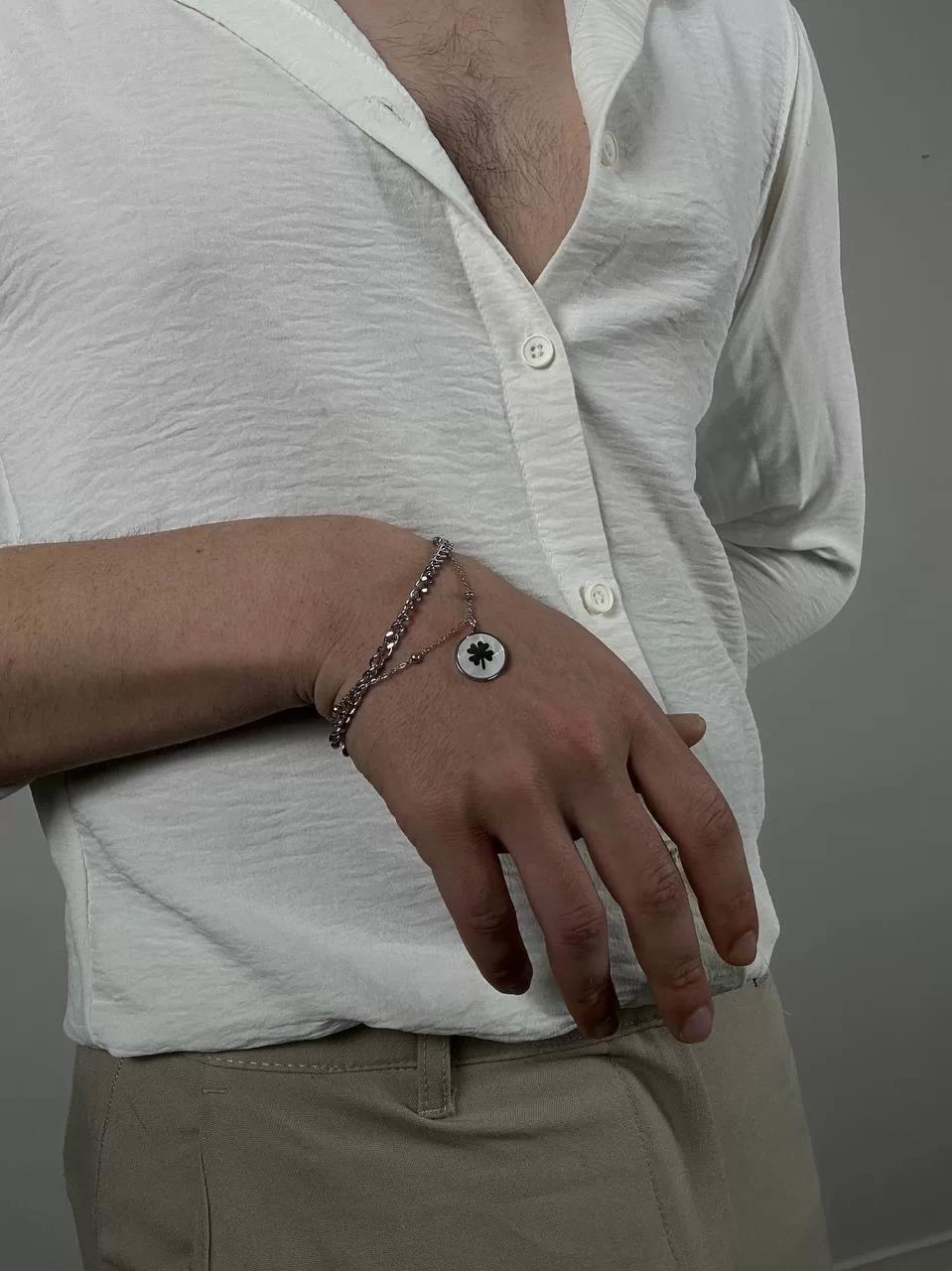 Two Chain White Clover Bracelet