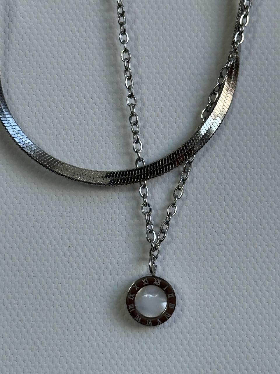 Two Chain White Stone Necklace
