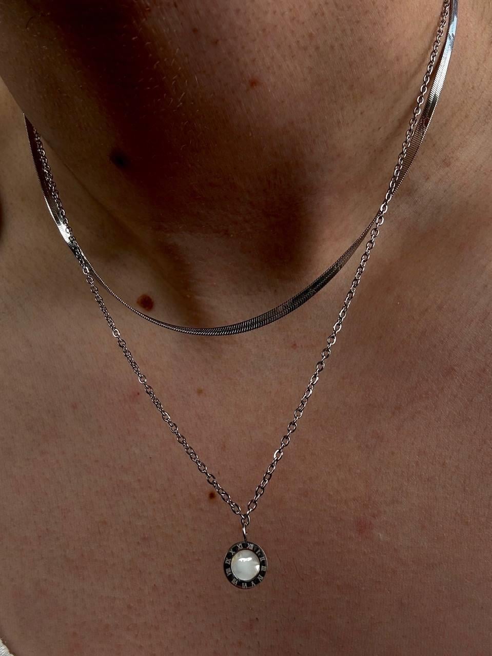 Two Chain White Stone Necklace