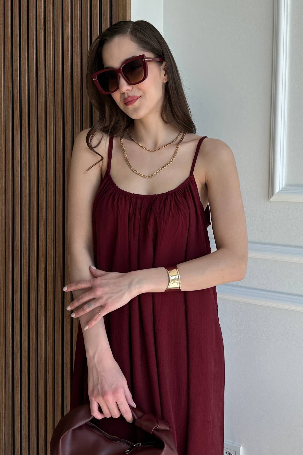Askılı Elbise - BORDO