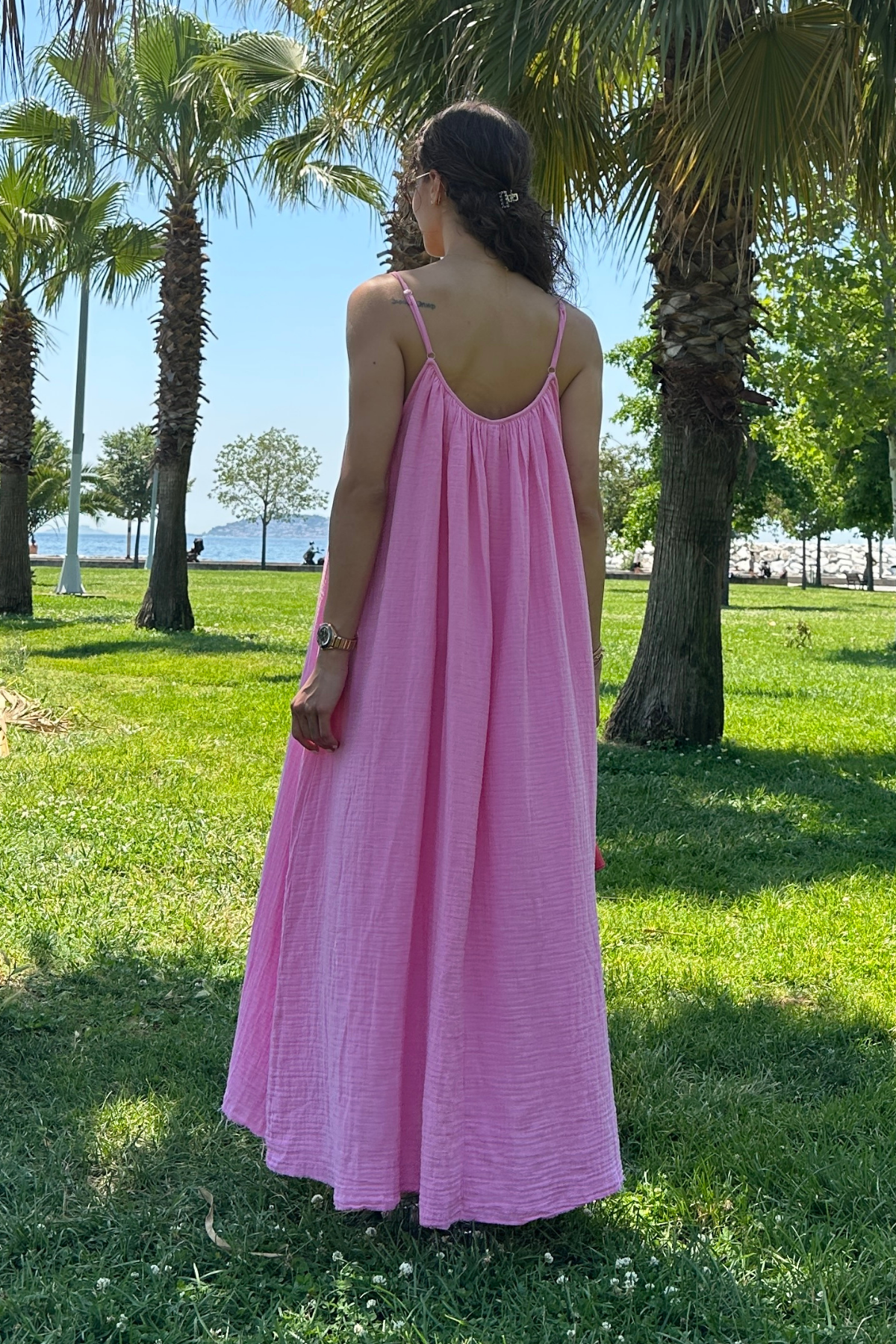 Askılı Müslin Elbise - PEMBE