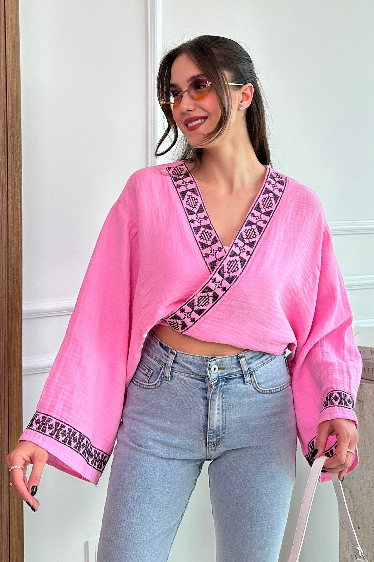 Bağlamalı Kimono - PEMBE