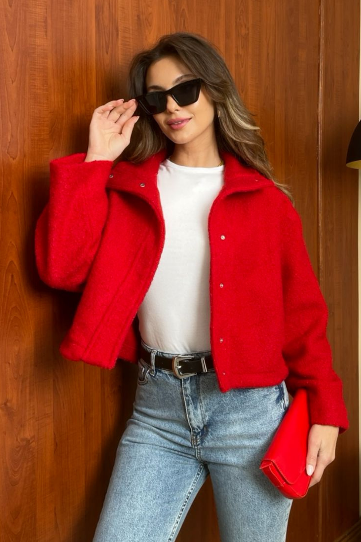 Buklet Crop Ceket - KIRMIZI