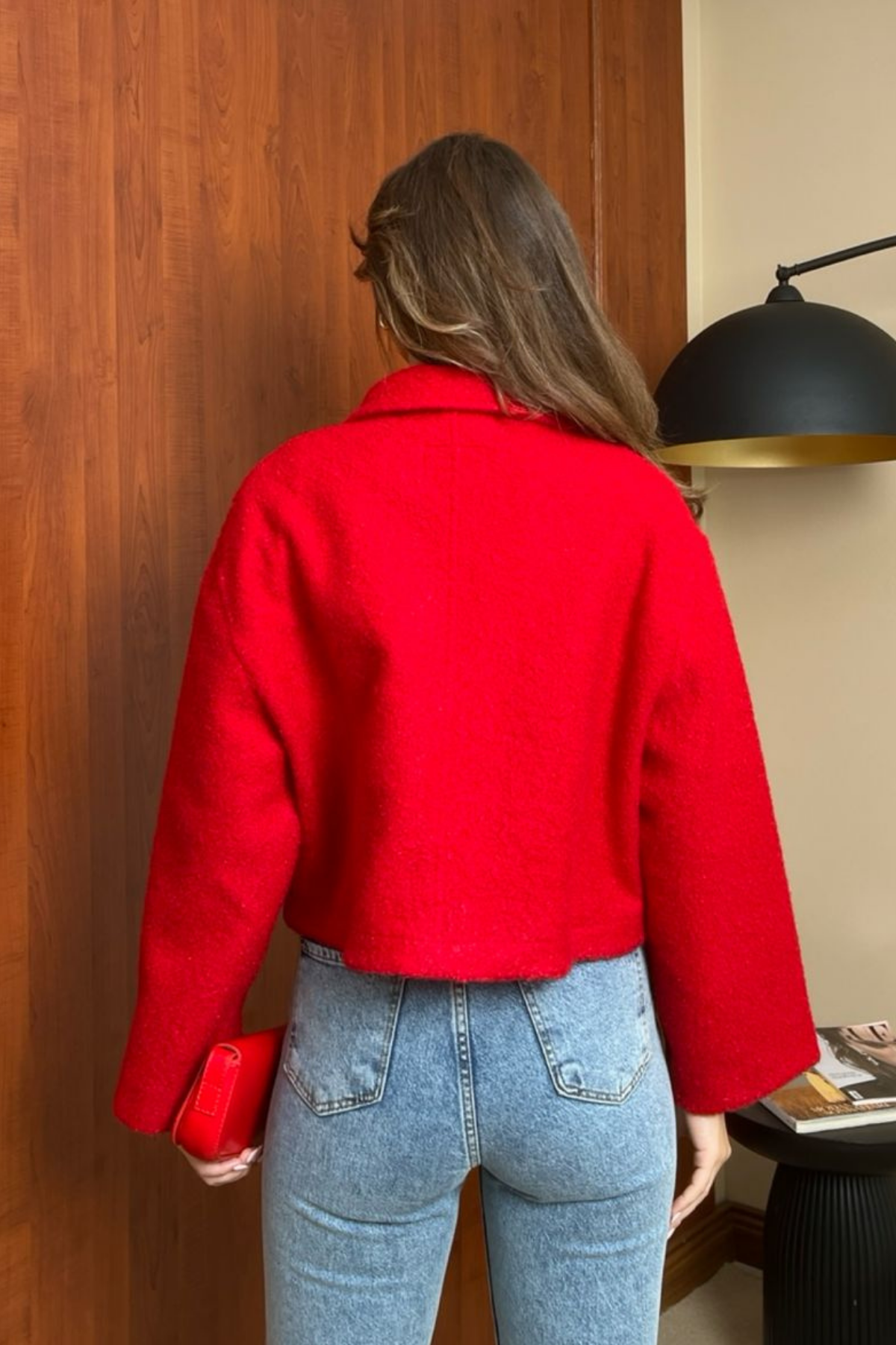 Buklet Crop Ceket - KIRMIZI