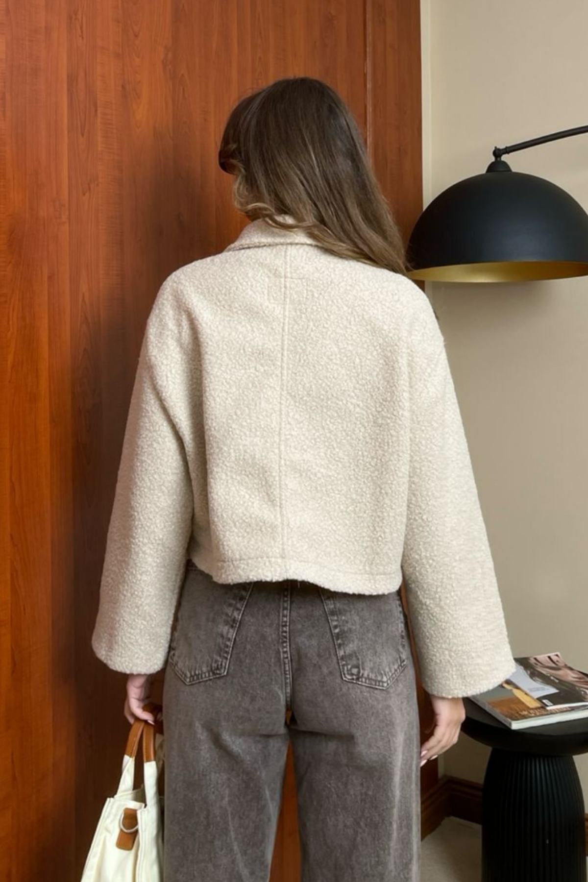 Buklet Crop Ceket - KREM