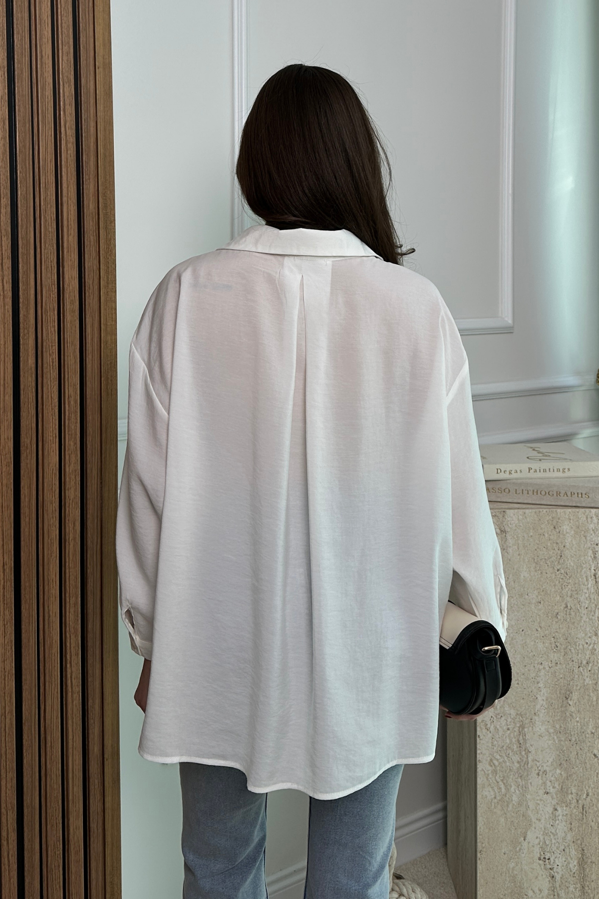 Cepli Oversize Gömlek - BEYAZ