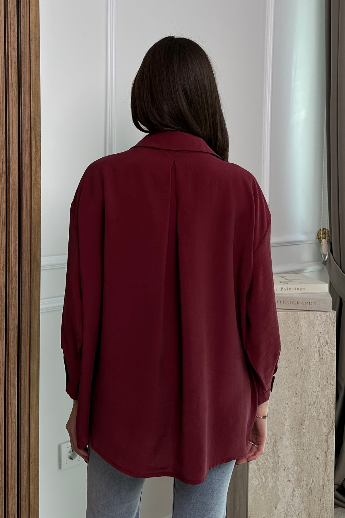 Cepli Oversize Gömlek - BORDO