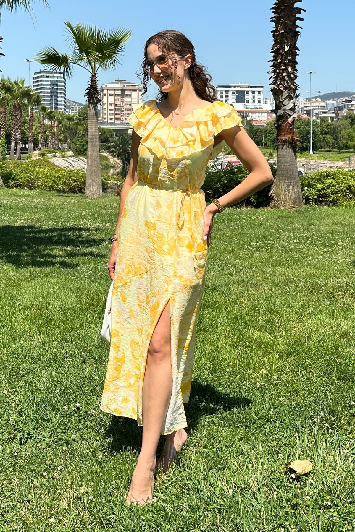 Çiçekli Elbise - SARI