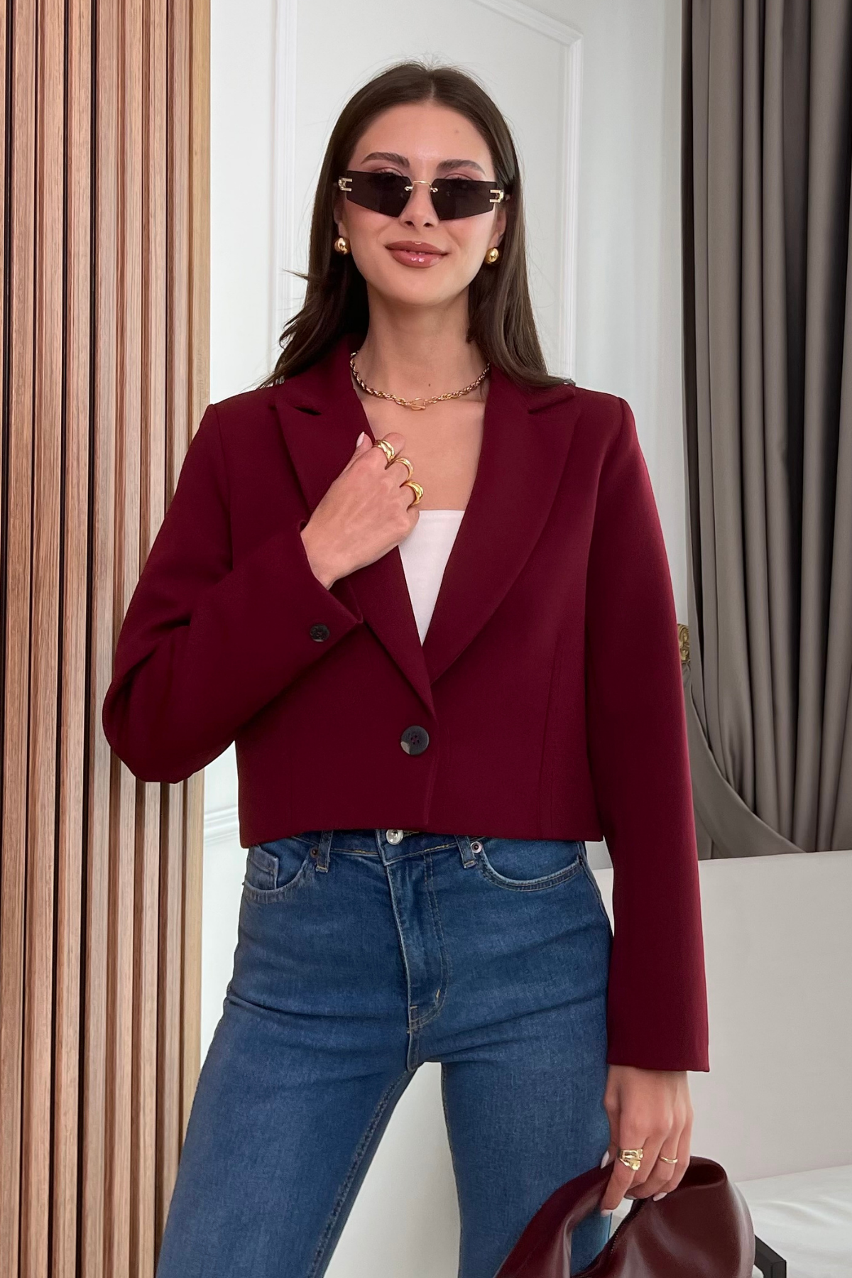 Crop Ceket -  BORDO