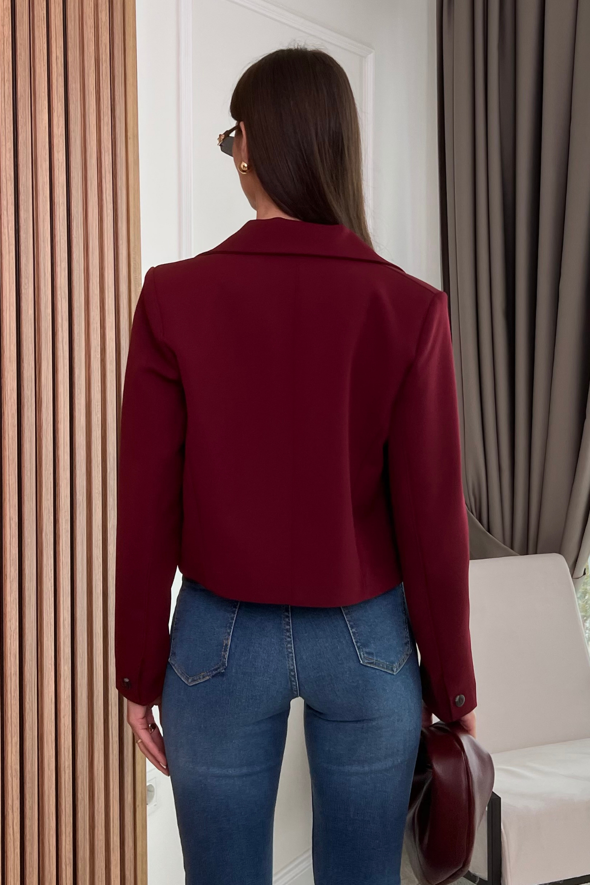 Crop Ceket -  BORDO
