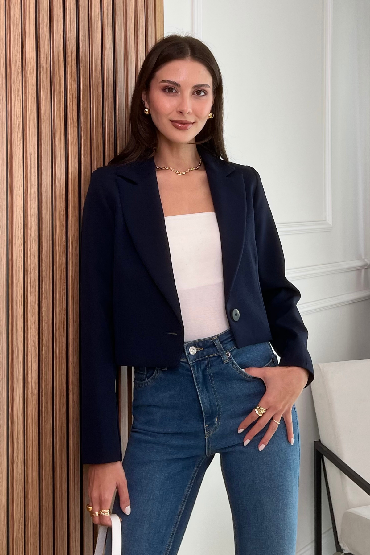 Crop Ceket - LACİVERT