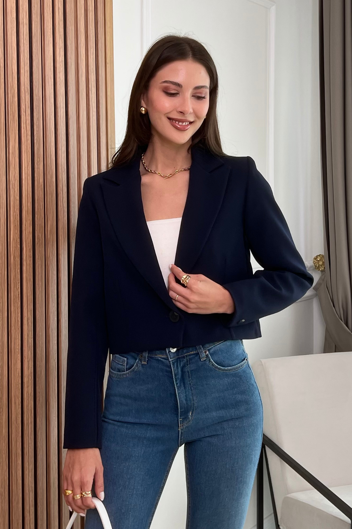 Crop Ceket - LACİVERT