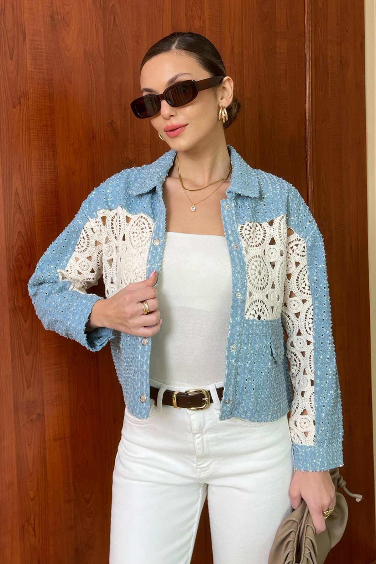 Denim Örme Detaylı Ceket - MAVİ
