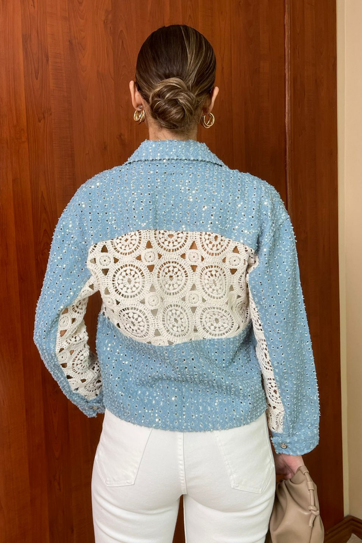 Denim Örme Detaylı Ceket - MAVİ