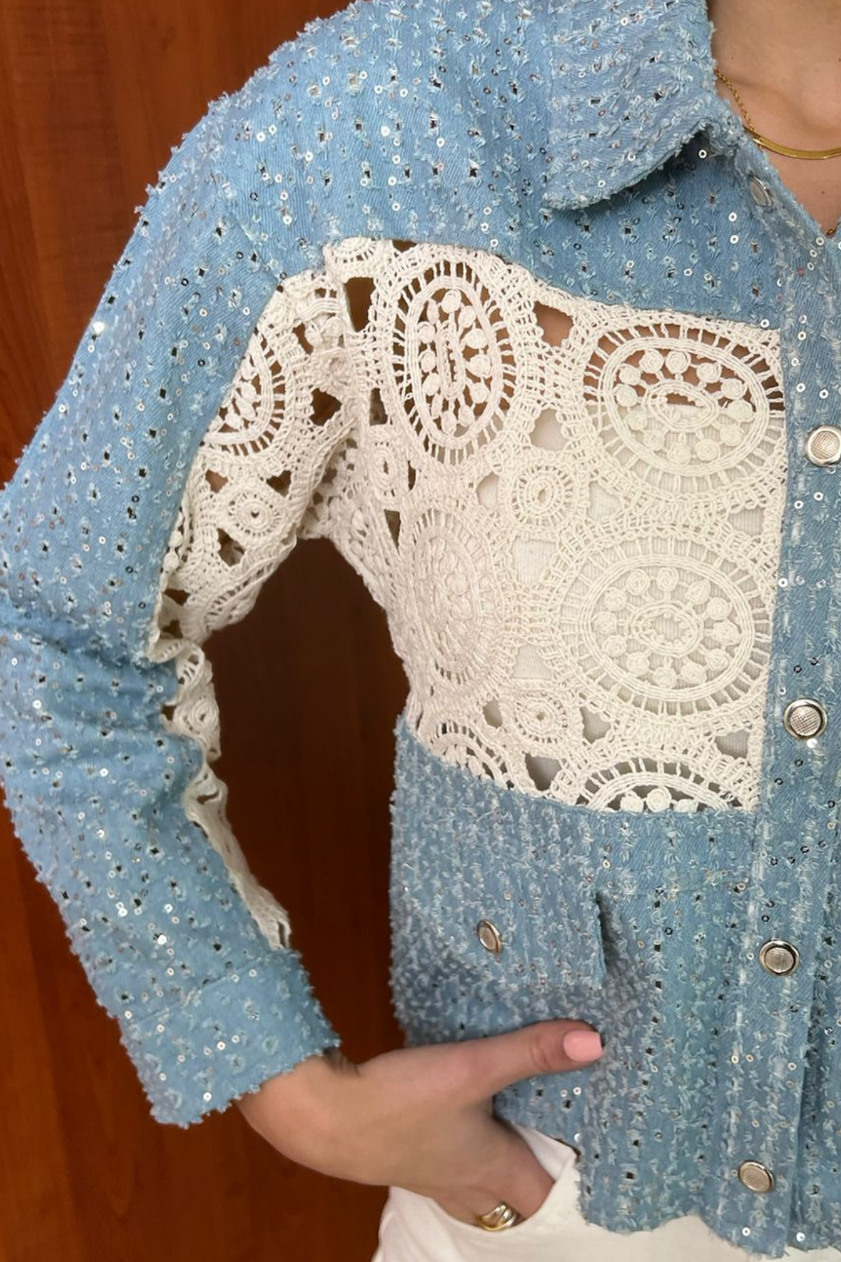Denim Örme Detaylı Ceket - MAVİ