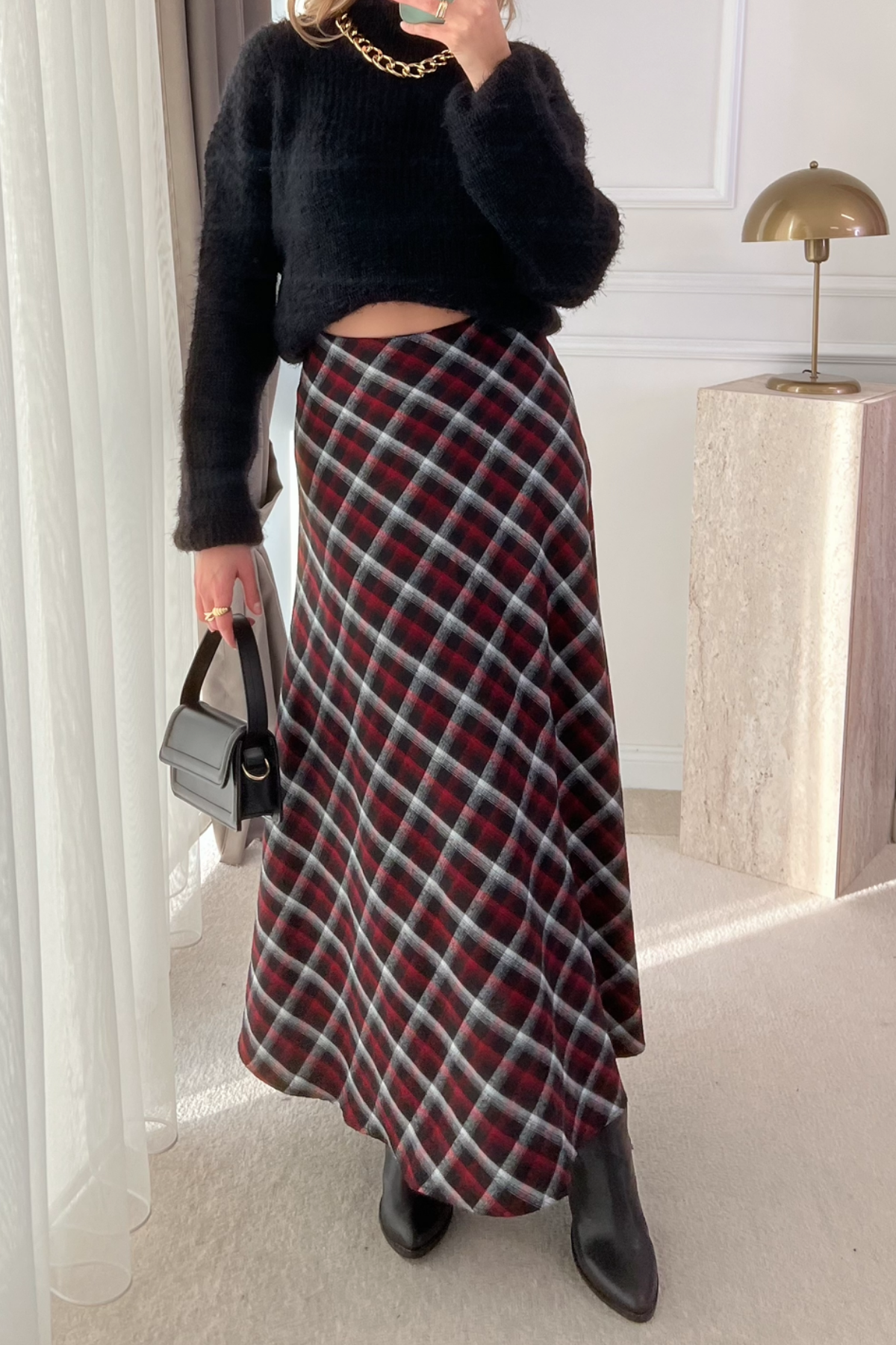 Ekoseli Maxi Etek - BORDO