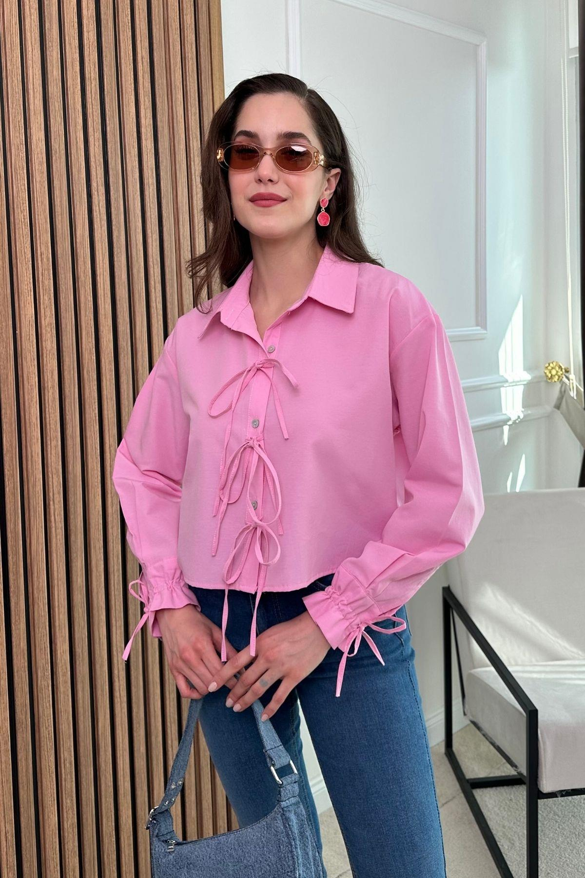 Fiyonklu Gömlek - PEMBE