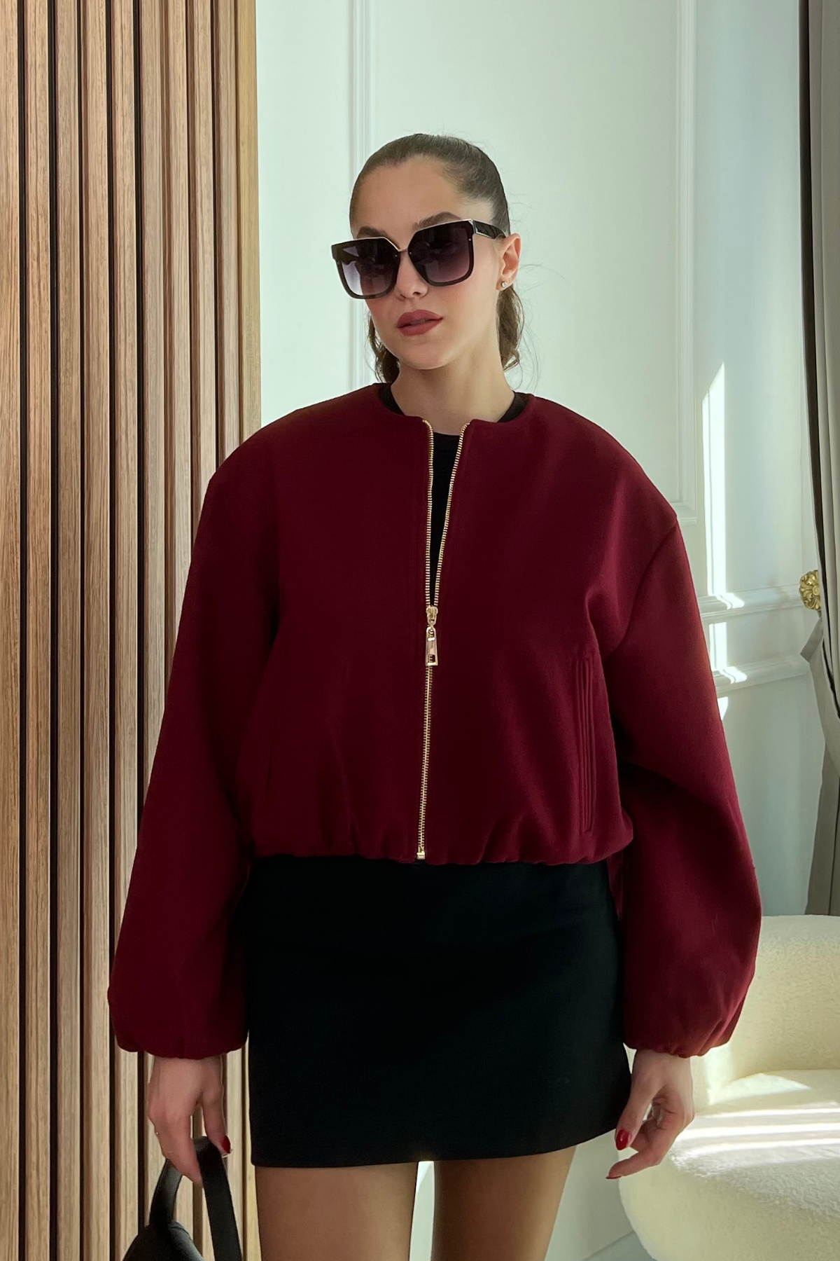 Kaşe Bomber Ceket - BORDO
