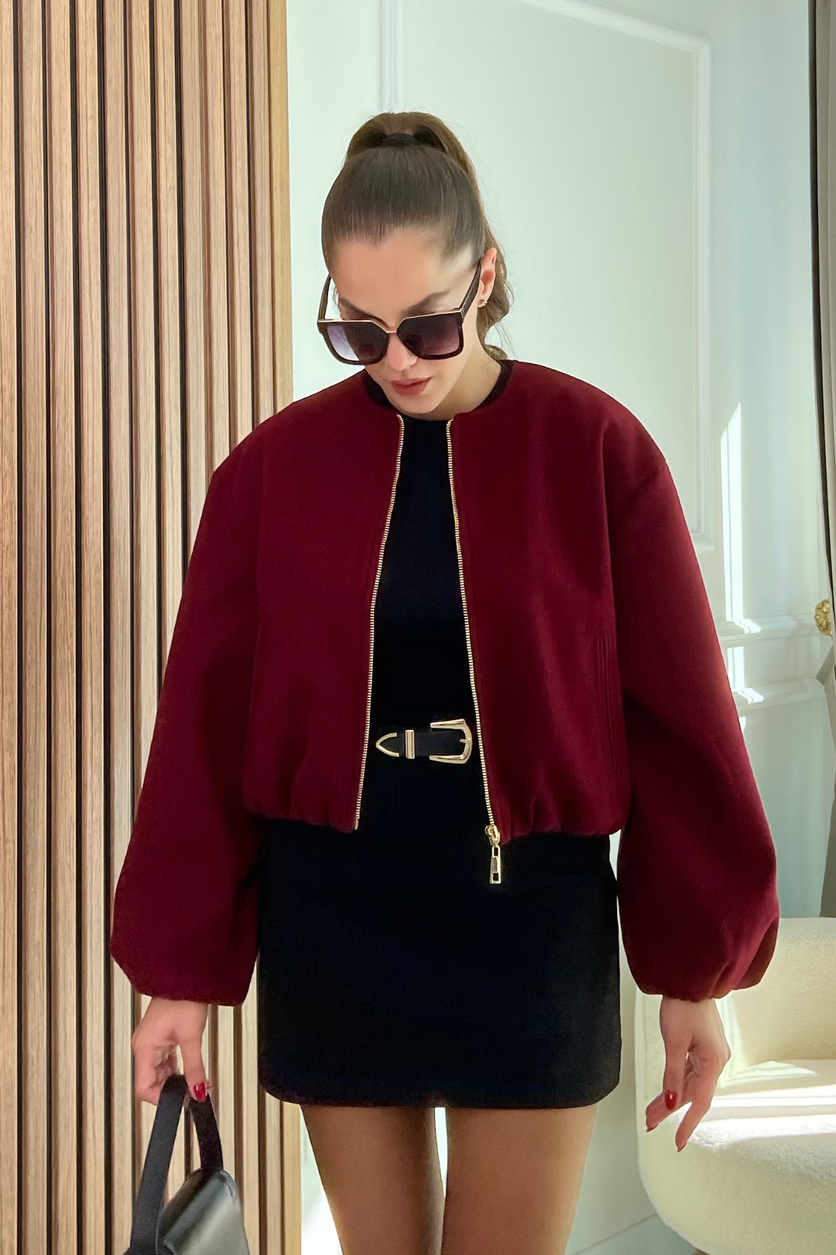 Kaşe Bomber Ceket - BORDO