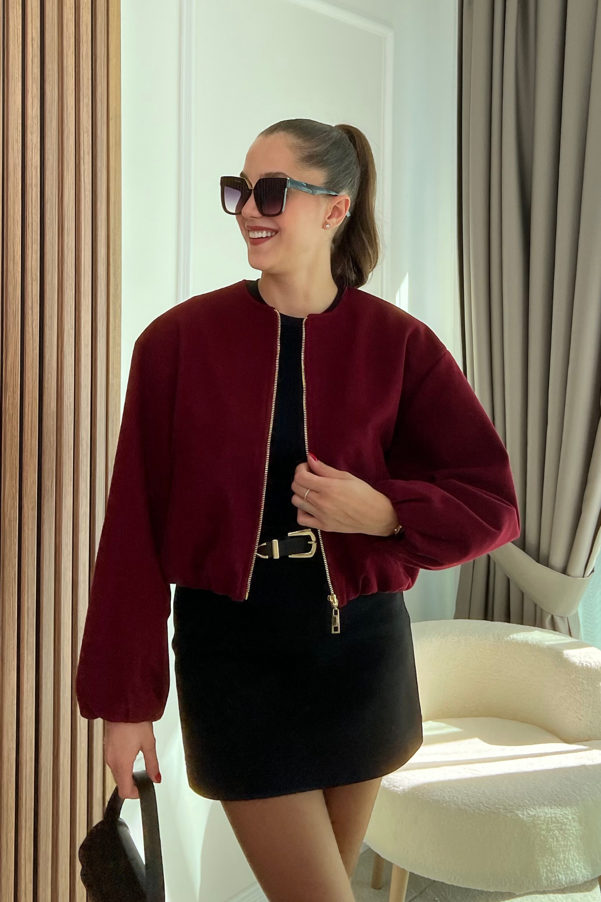 Kaşe Bomber Ceket - BORDO