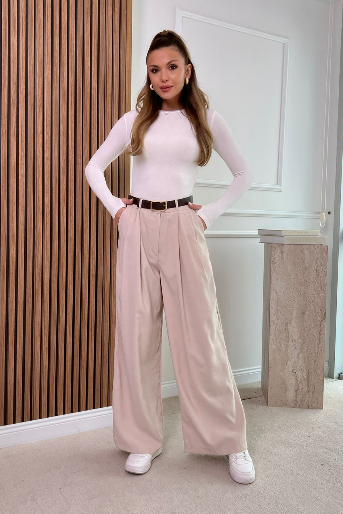 Kemerli Modal Pantolon - KREM