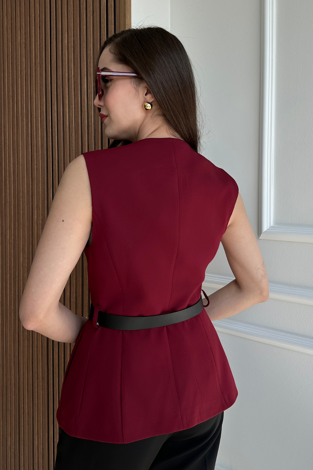 Kemerli Yelek - BORDO