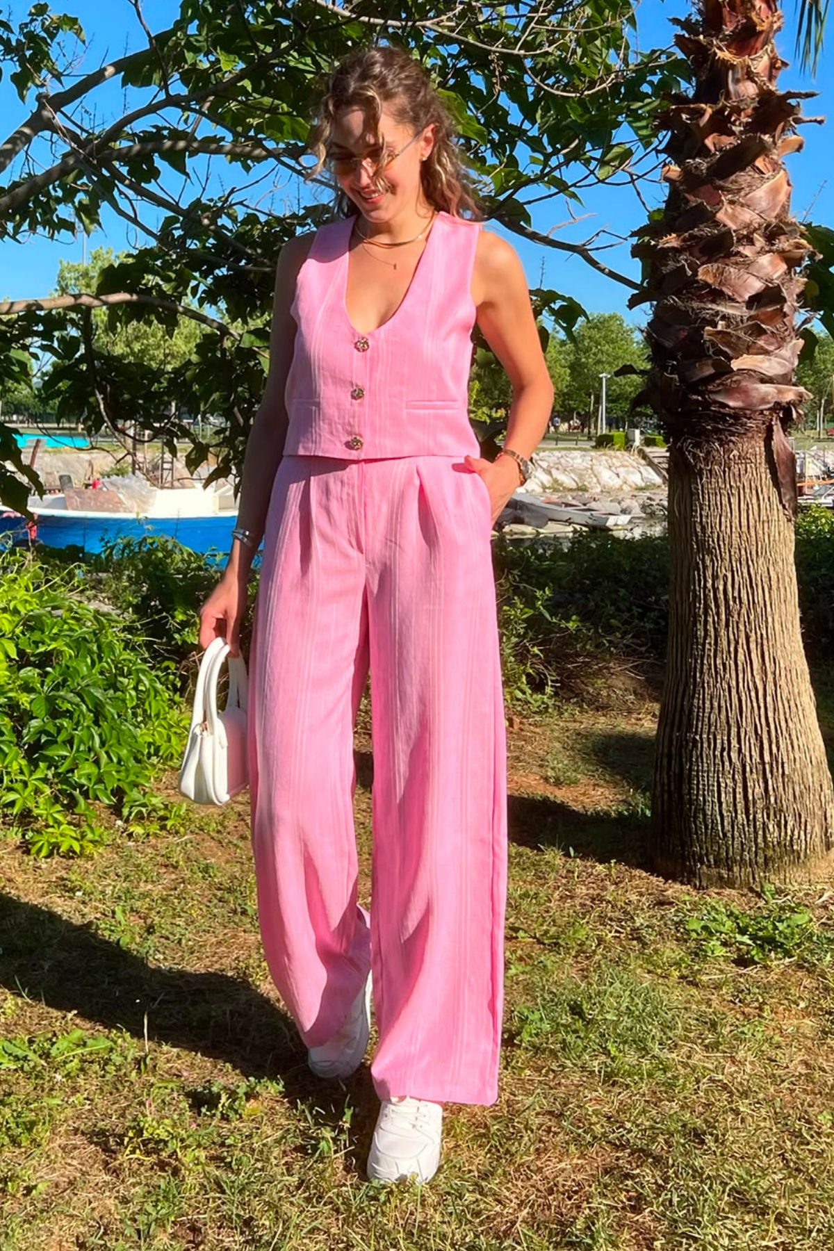 Keten Şeritli Takım - PEMBE