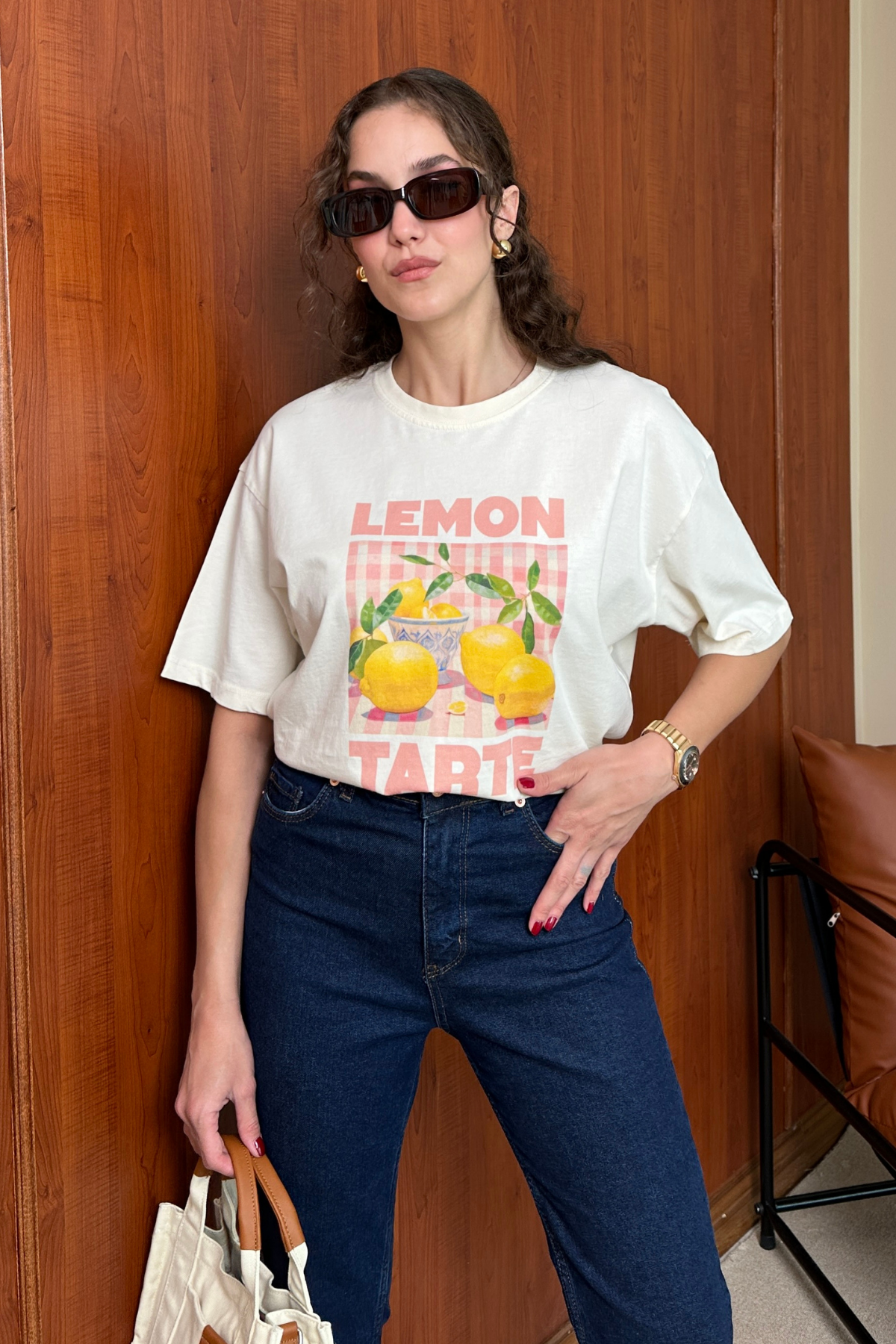 Limon Baskılı T-Shirt - KREM