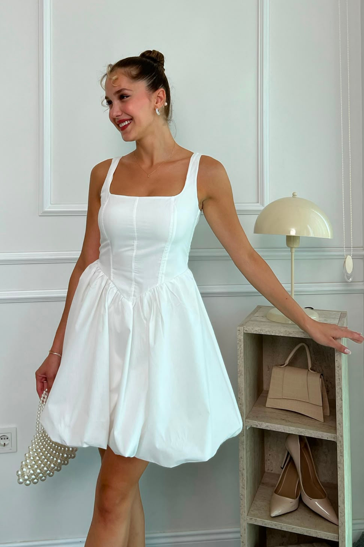 Mini Kloş Elbise - BEYAZ