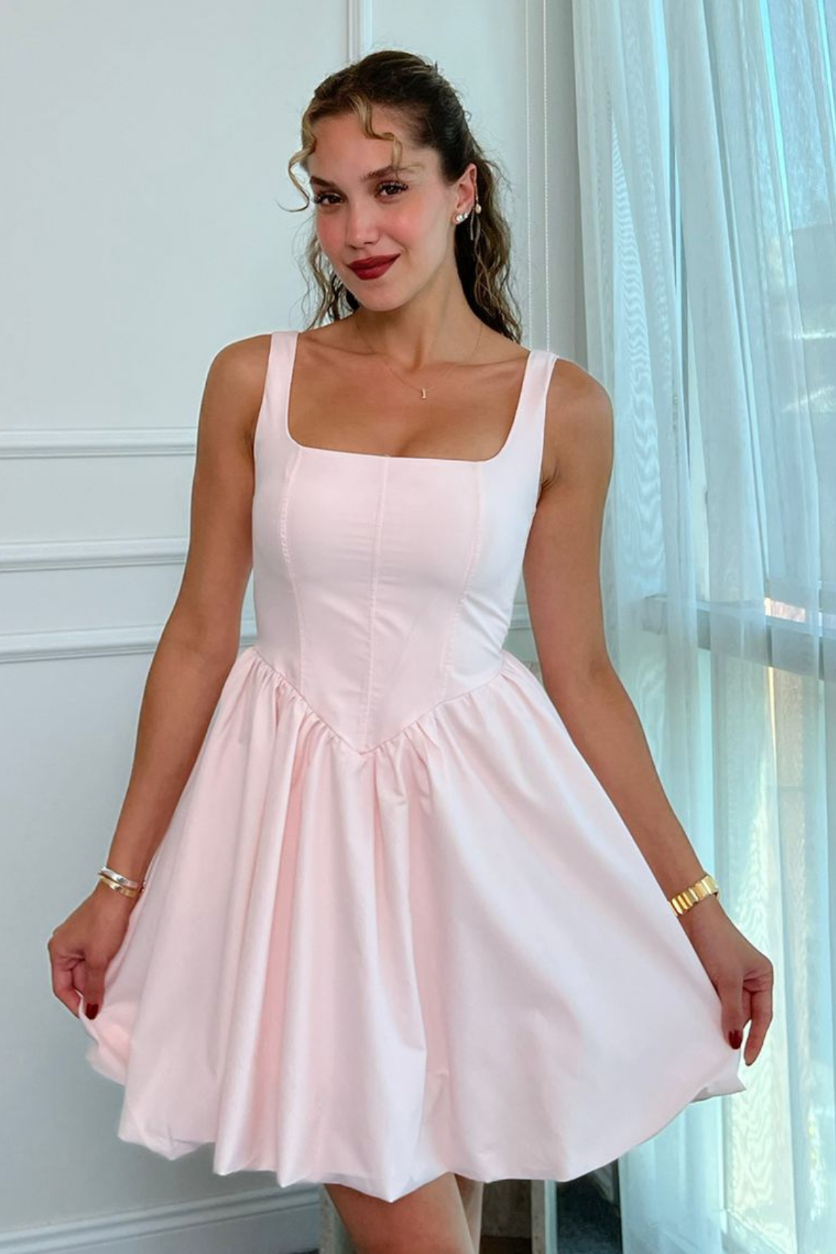 Mini Kloş Elbise - PEMBE