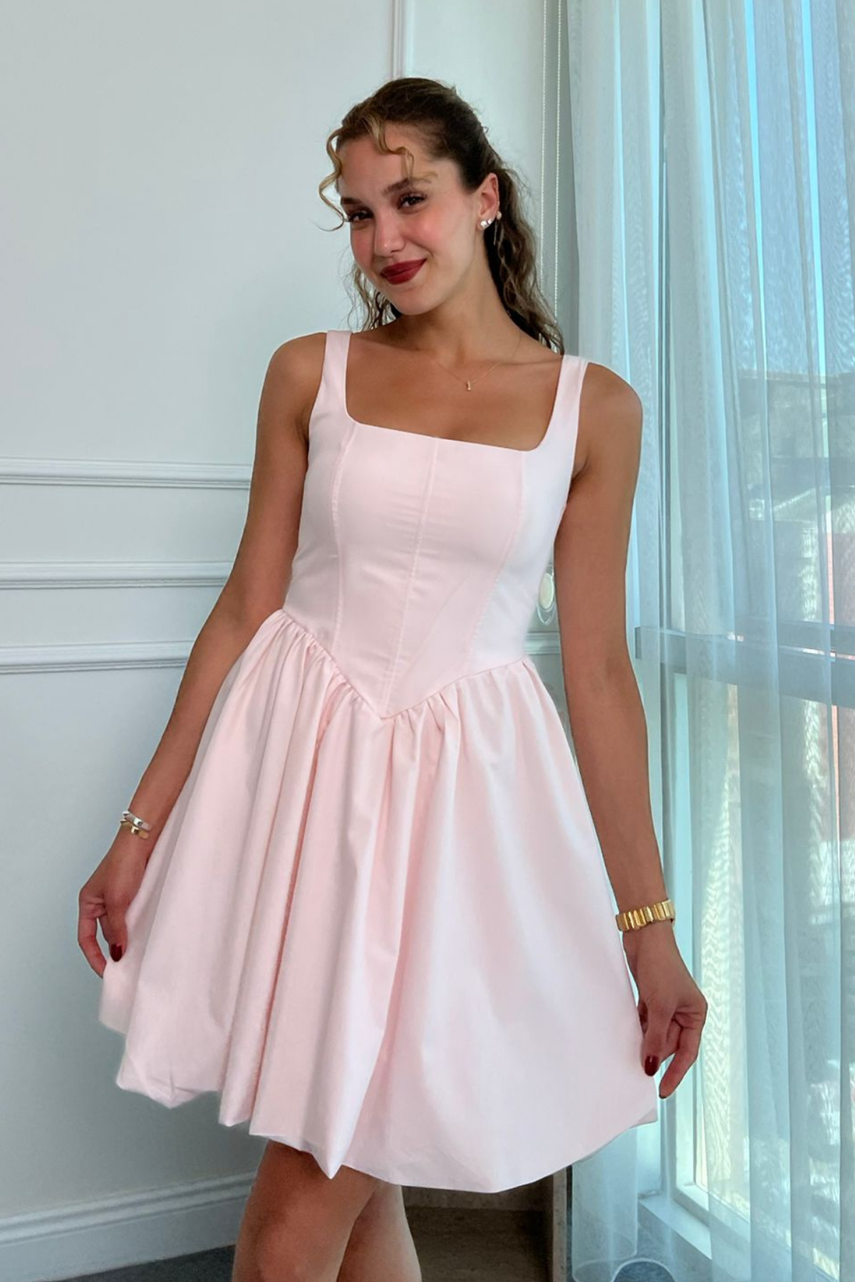 Mini Kloş Elbise - PEMBE