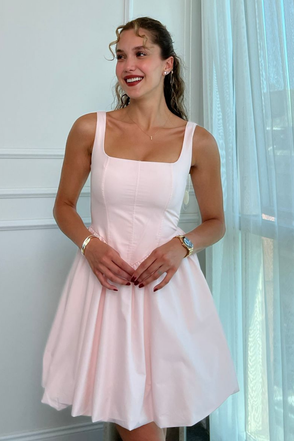 Mini Kloş Elbise - PEMBE