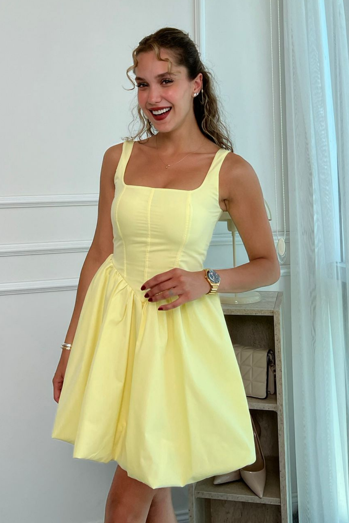 Mini Kloş Elbise - SARI
