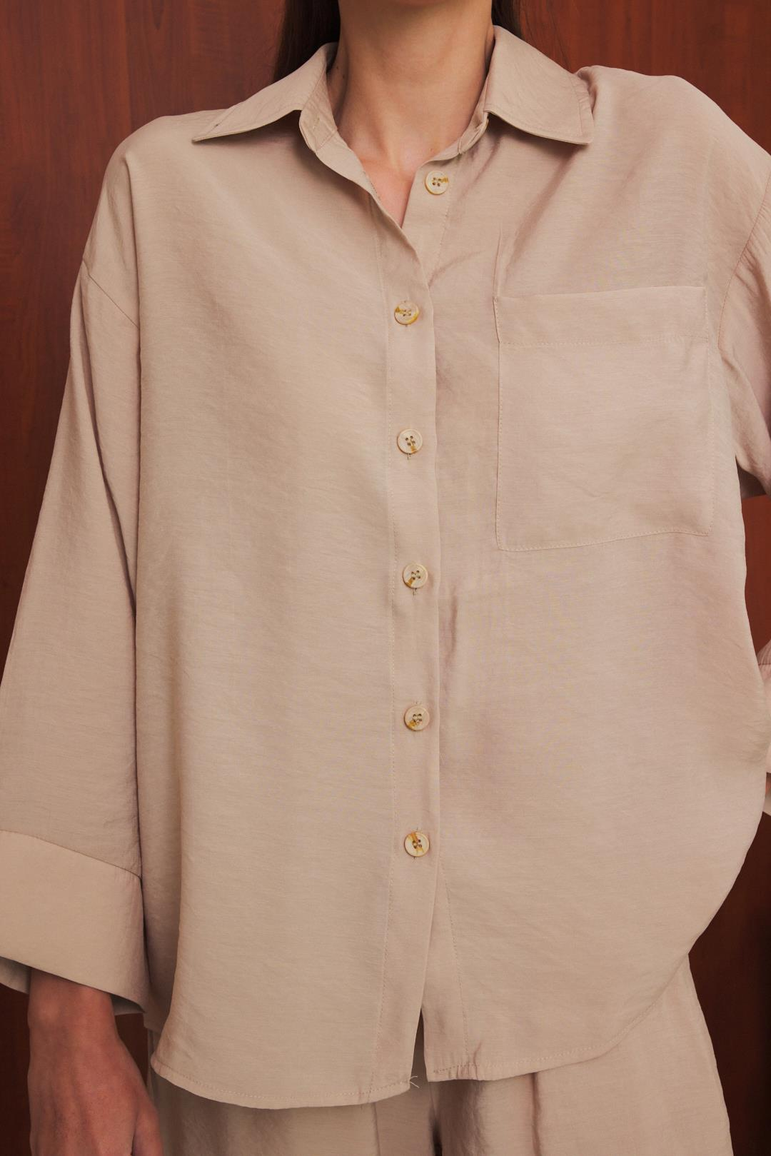 Oversize Gömlekli Takım - KREM