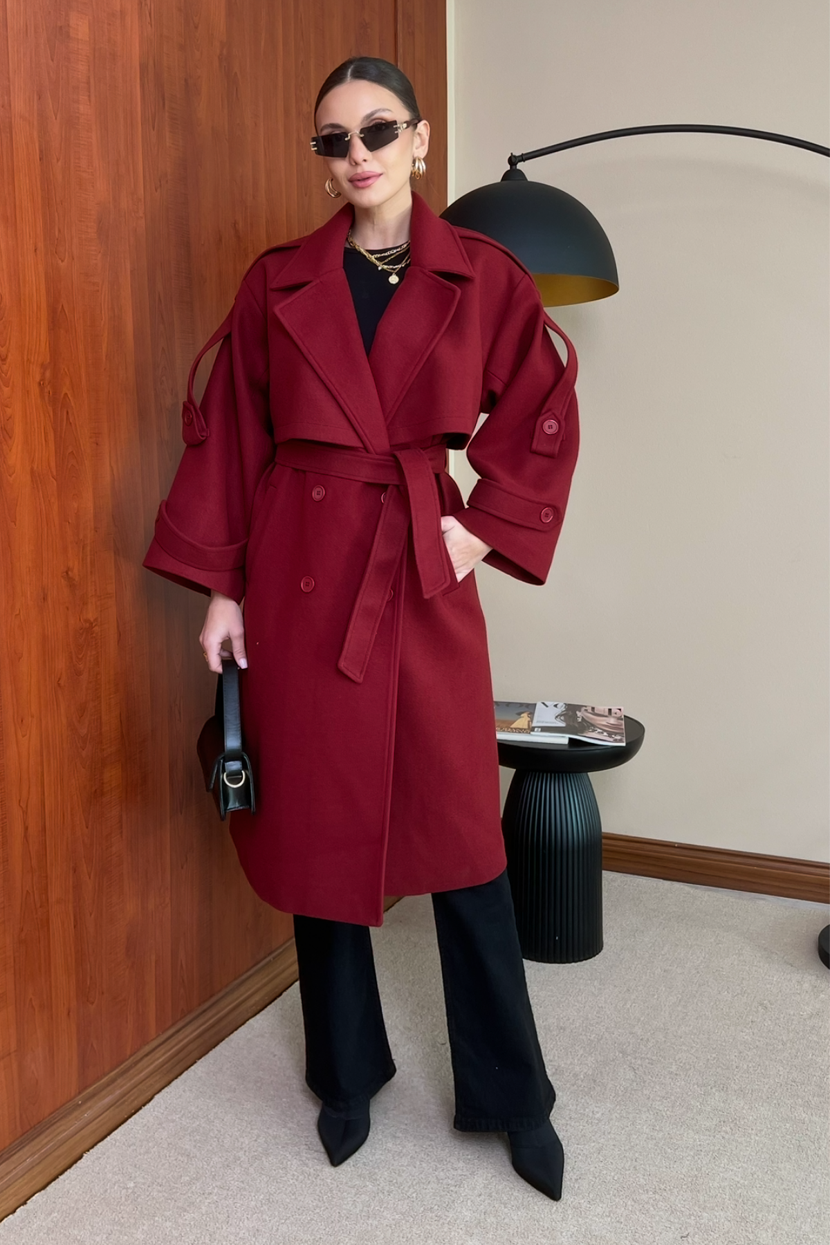 Oversize Kaşe Kaban - BORDO