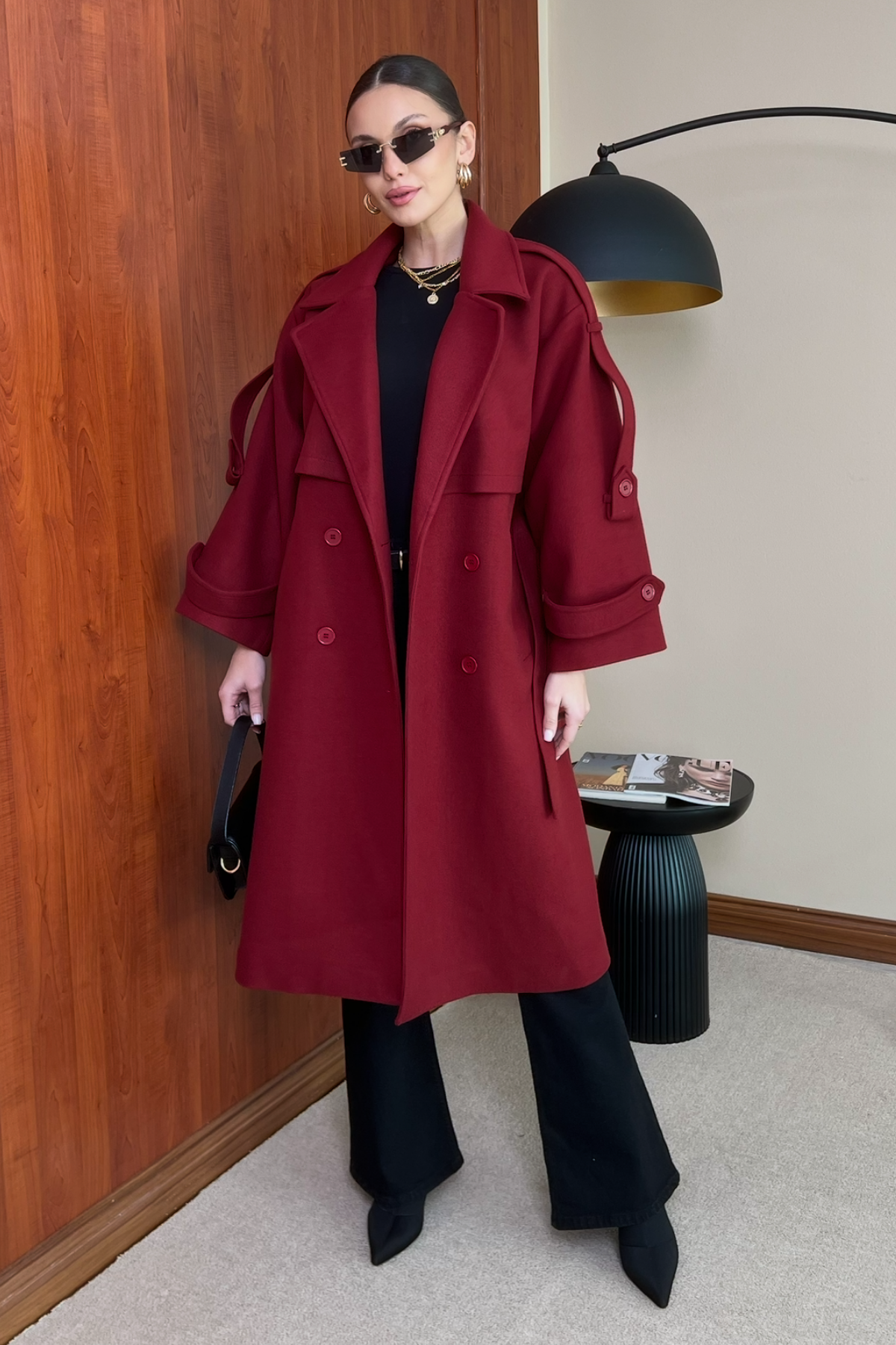 Oversize Kaşe Kaban - BORDO