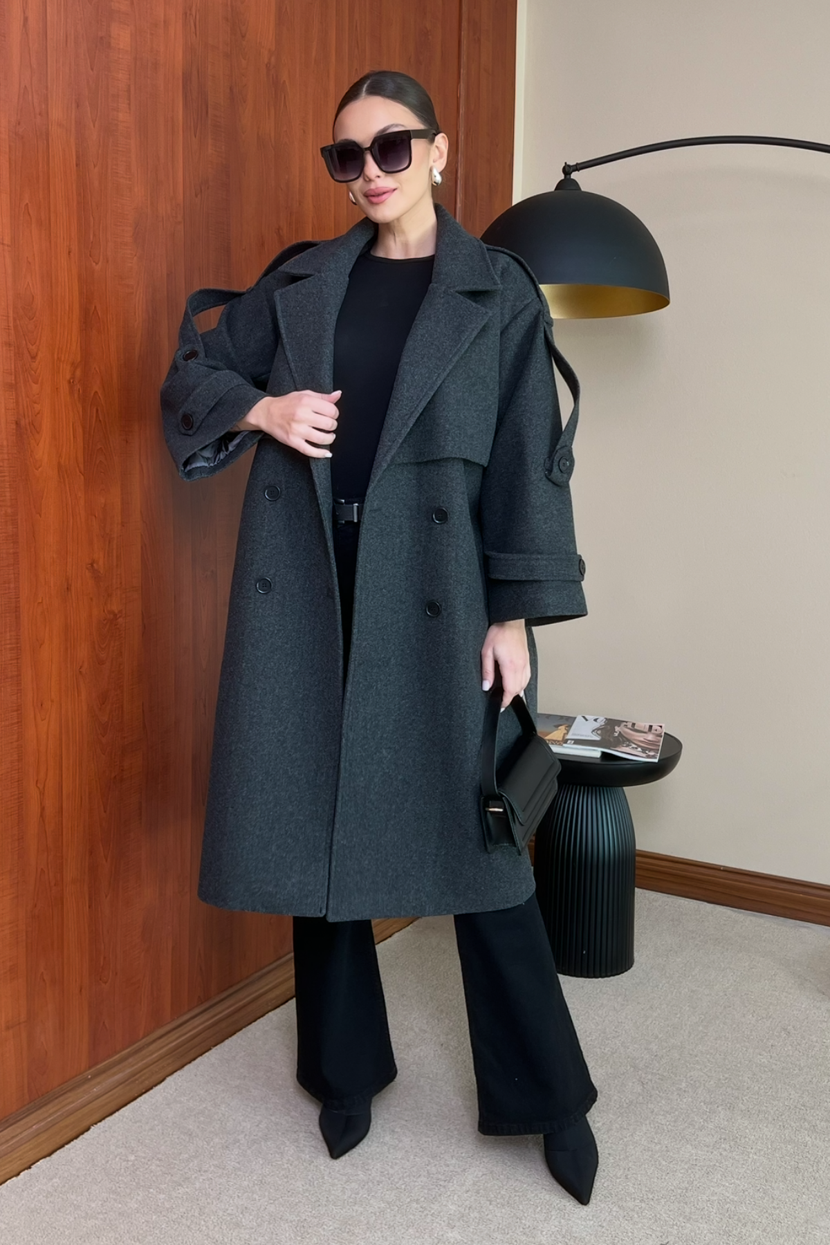 Oversize Kaşe Kaban - GRİ