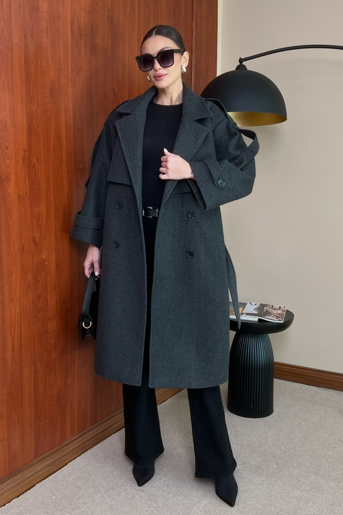 Oversize Kaşe Kaban - GRİ