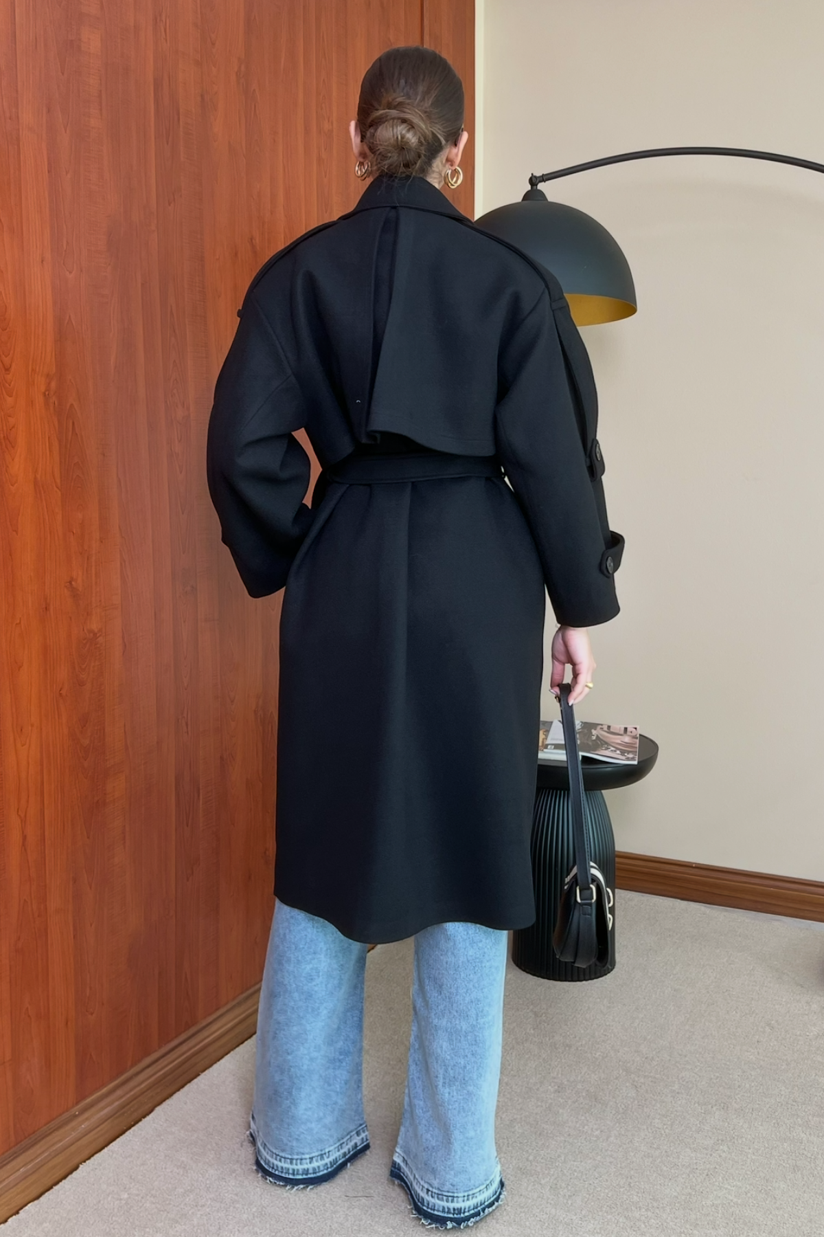 Oversize Kaşe Kaban - SİYAH