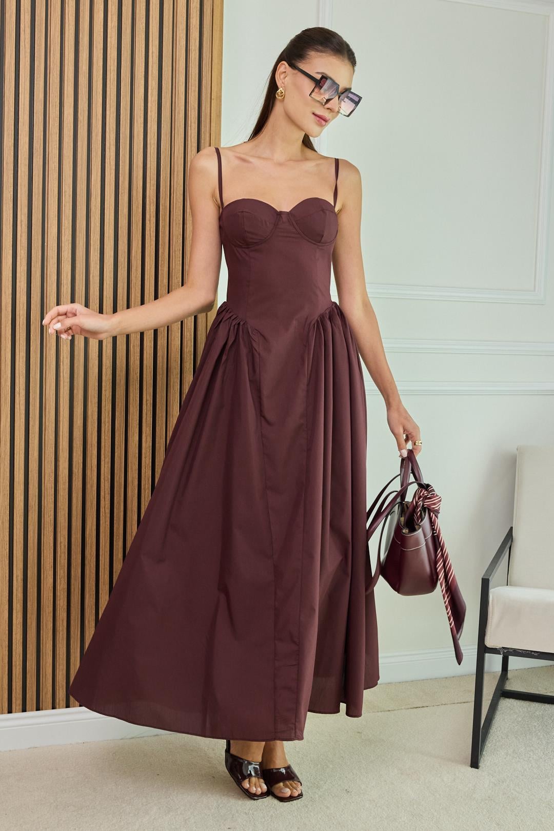 Poplin Askılı Elbise - MÜRDÜM
